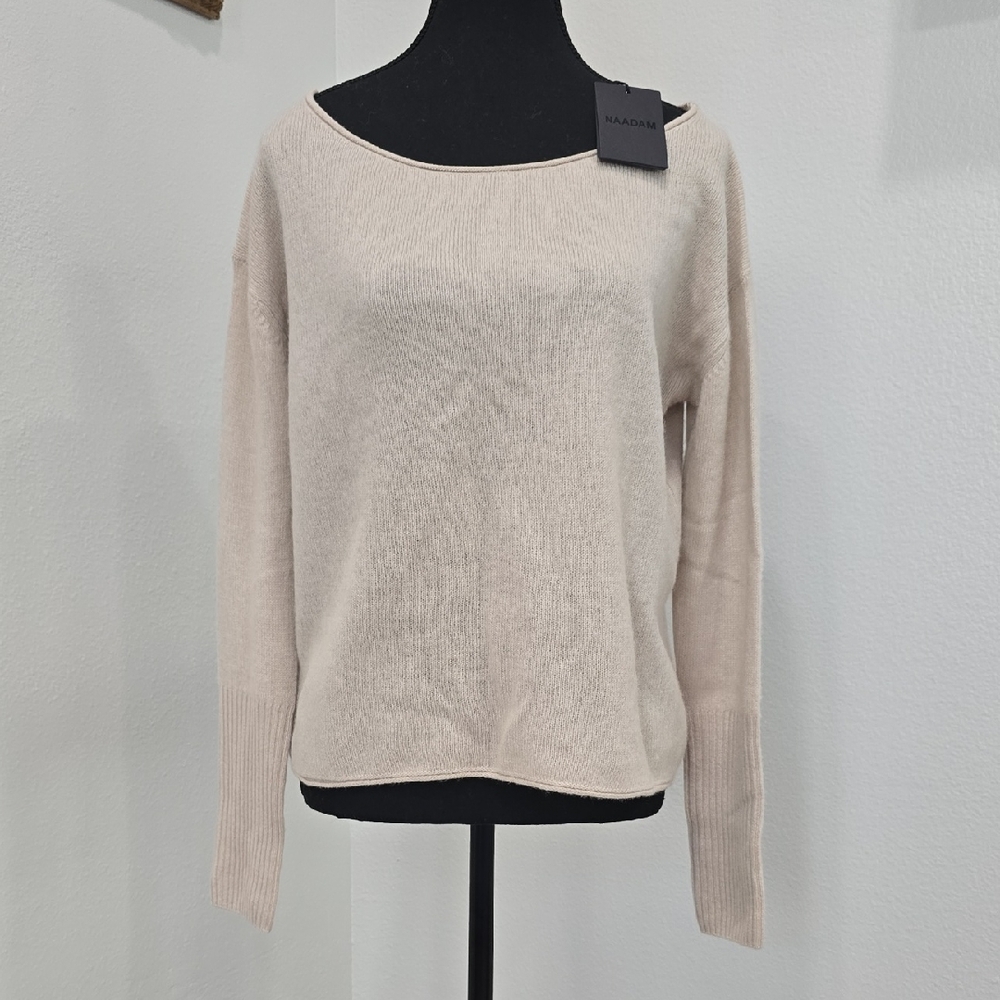 NAADAM 100% Cashmere Boatneck Sweater Cream Off Shoulder Size S NWT - Picture 3 of 11
